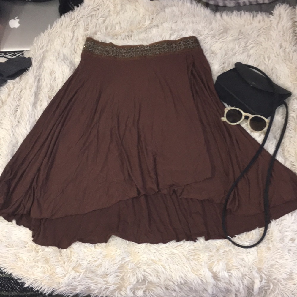 Asymmetrical Arden B. Brown beaded twirling skirt